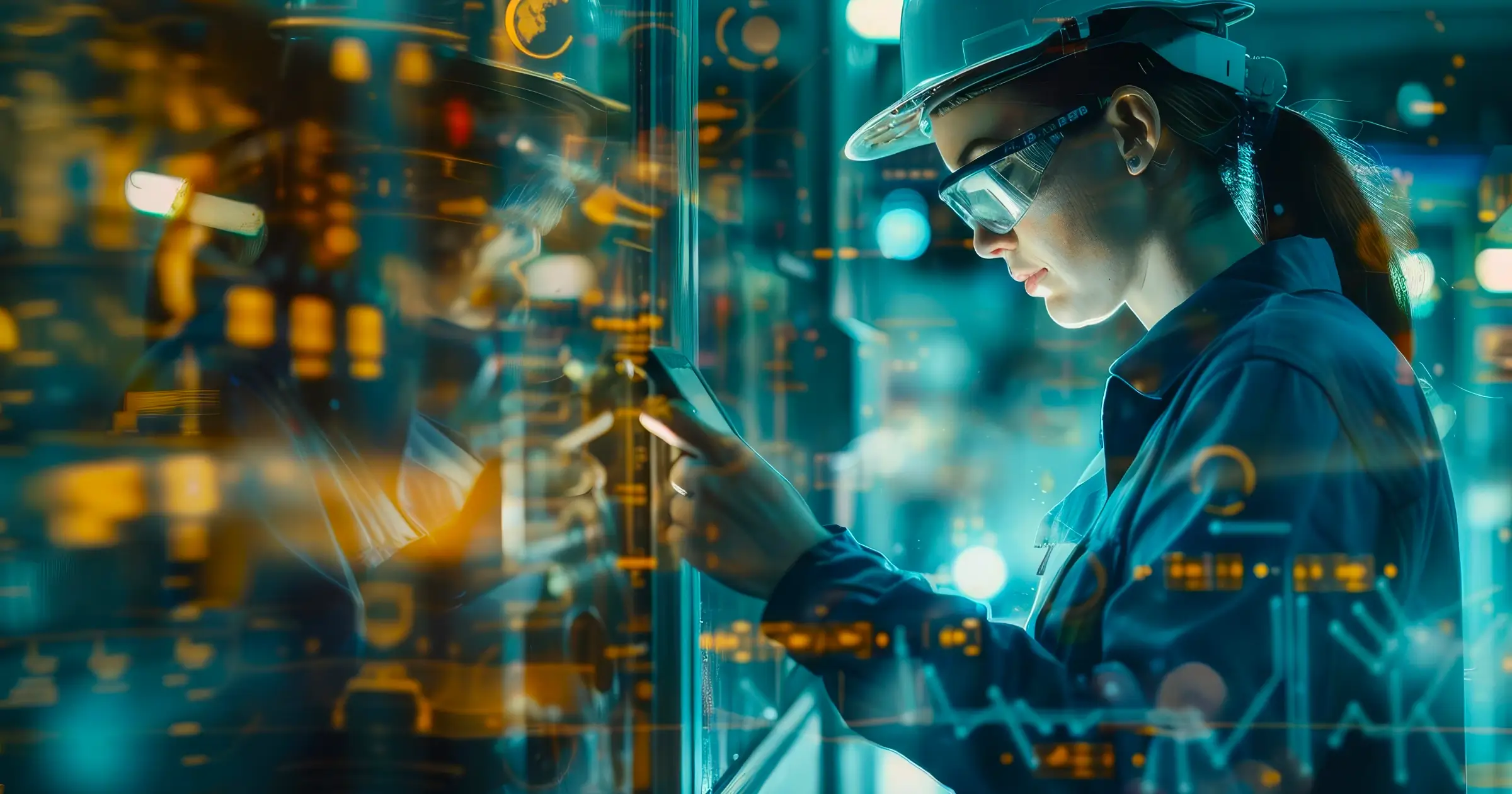 saisie de données en atelier par un technicien dans une usine de fabrication avancée collectant des données avec une tablette numérique Industrie 4.0