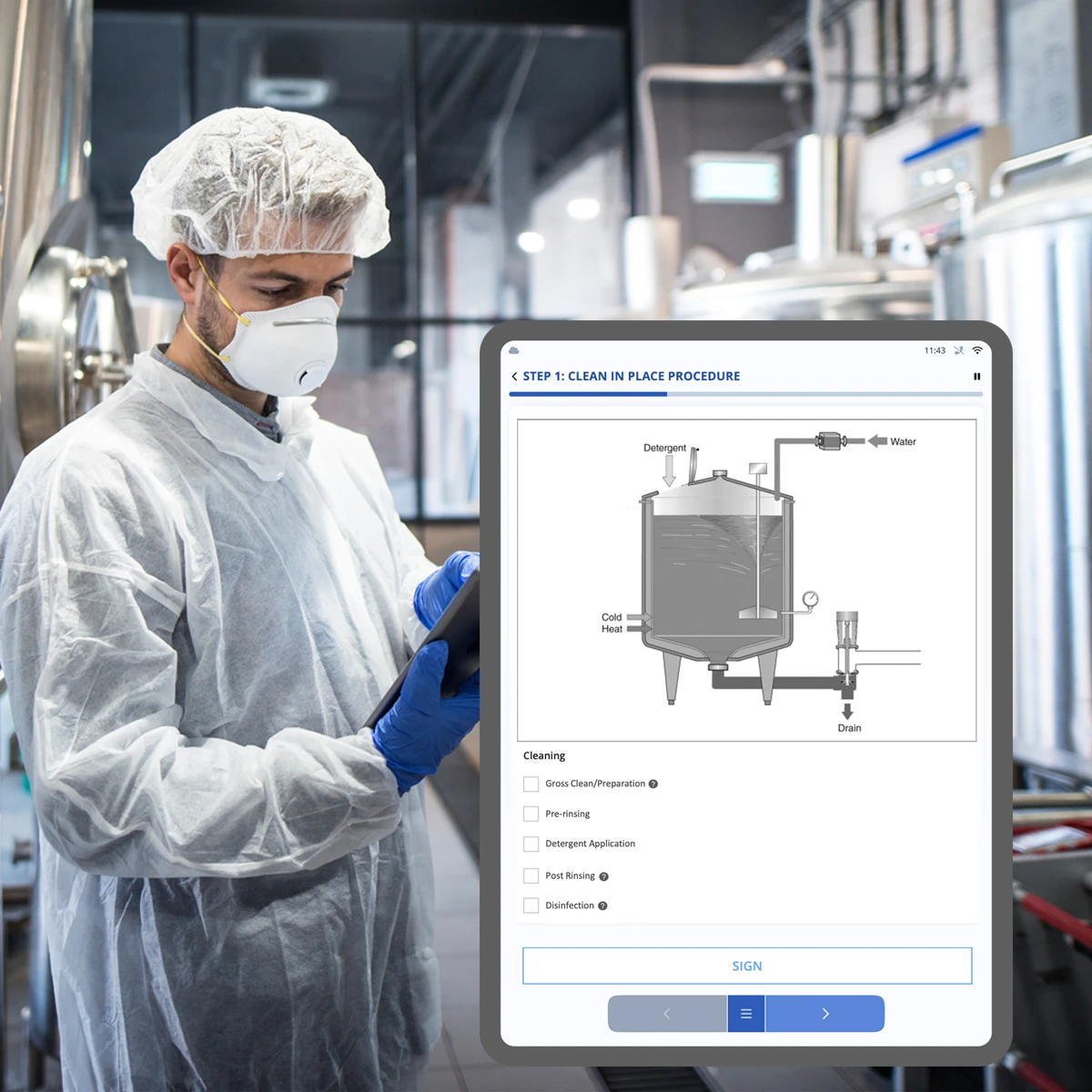 a worker in dairy manufacturing using Augmentir connected worker technology