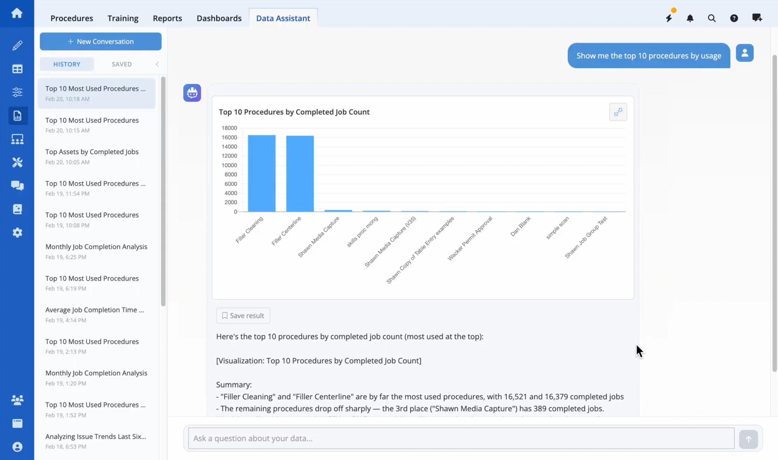 data analyst ai agent by augmentir - generating a operations report